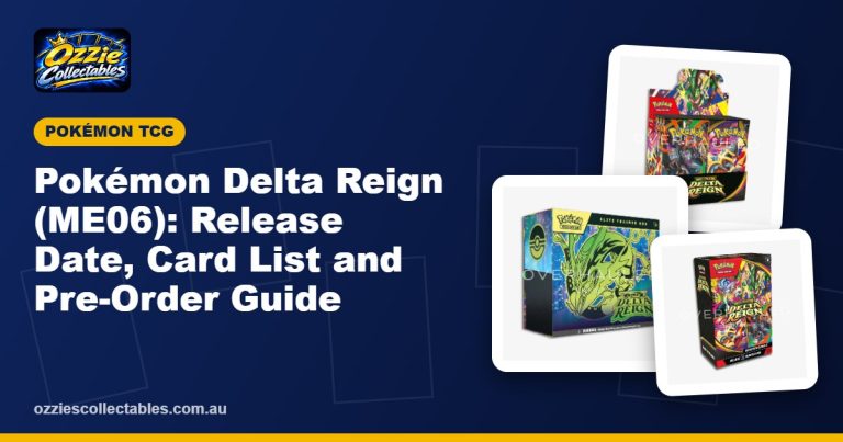 Delta Reign ME06 English Pokemon booster box and Elite Trainer Box featuring Mega Rayquaza ex