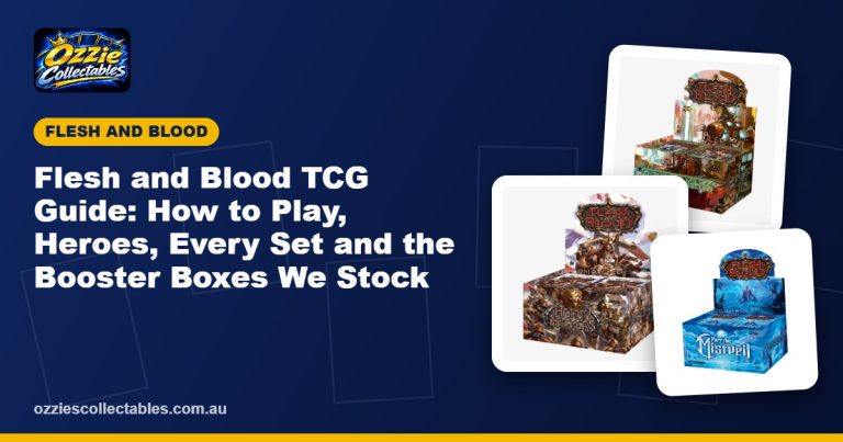 Flesh and Blood TCG booster boxes including Bright Lights, Heavy Hitters, Part the Mistveil and Super Slam