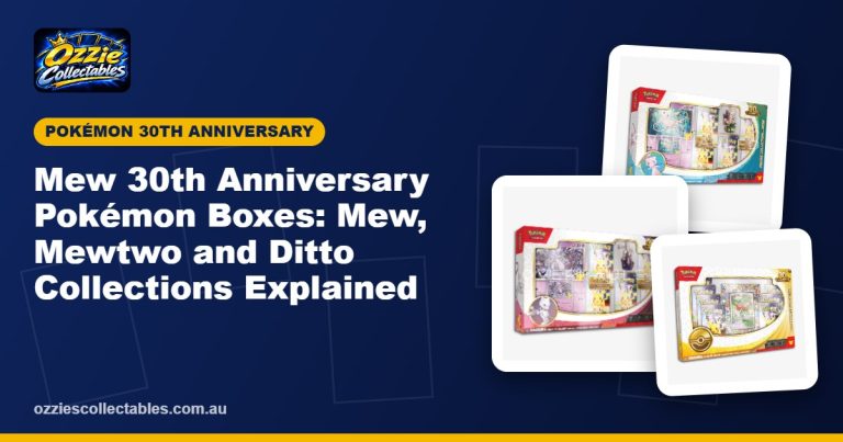 Mew 30th Anniversary Pokemon Figure Collection box with Mew figure, promo cards and booster packs